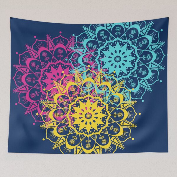 Item preview, Beautiful mandala pattern in shades of teal blue pink and gold yellow. designed and sold by ittybittyowl.