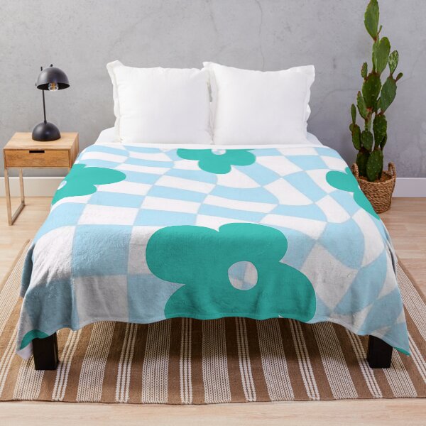 Item preview, groovy pinterest checkered abstract blue flower print designed and sold by SunwaveStickers.