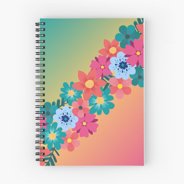 Aperçu de l'œuvre Guirlande florale printanière colorée avec fond bleu sarcelle jaune rose créée et vendue par ABInspired.