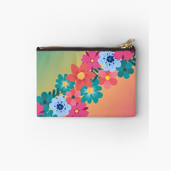 Aperçu de l'œuvre Guirlande florale printanière colorée avec fond bleu sarcelle jaune rose créée et vendue par ABInspired.