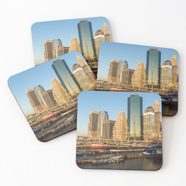 Item preview, Early Morning Harbor - Lower Manhattan Skyline and South Street Seaport Historic Ships designed and sold by Georgia Mizuleva.