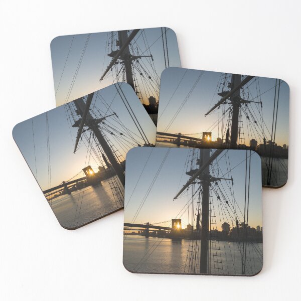 Item preview, Tall Ship and Brooklyn Bridge - Iconic New York City Sunrise designed and sold by Georgia Mizuleva.