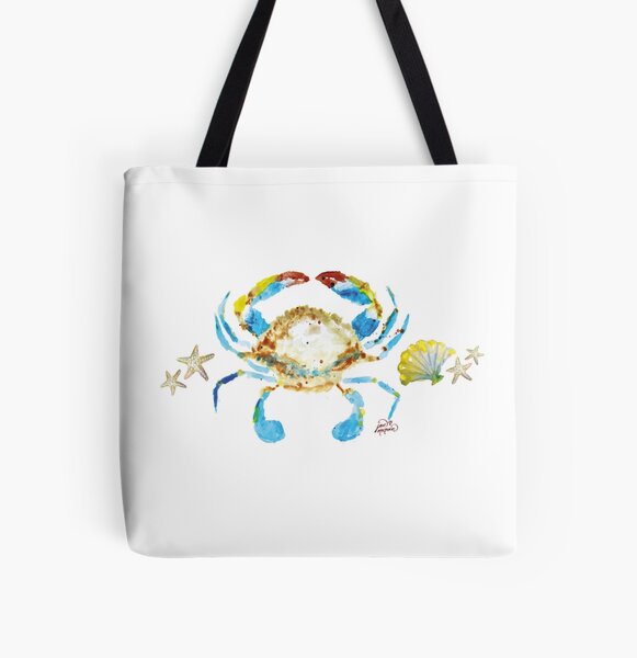 Crab Starfish and Shells All Over Print Tote Bag