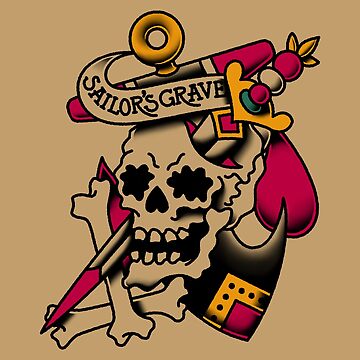 Artwork thumbnail, American Traditional Sailor’s Grave Skull and Anchor by Salty-Dog2