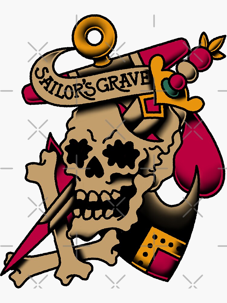 Thumbnail 3 of 3, Sticker, American Traditional Sailor’s Grave Skull and Anchor designed and sold by Salty-Dog2.