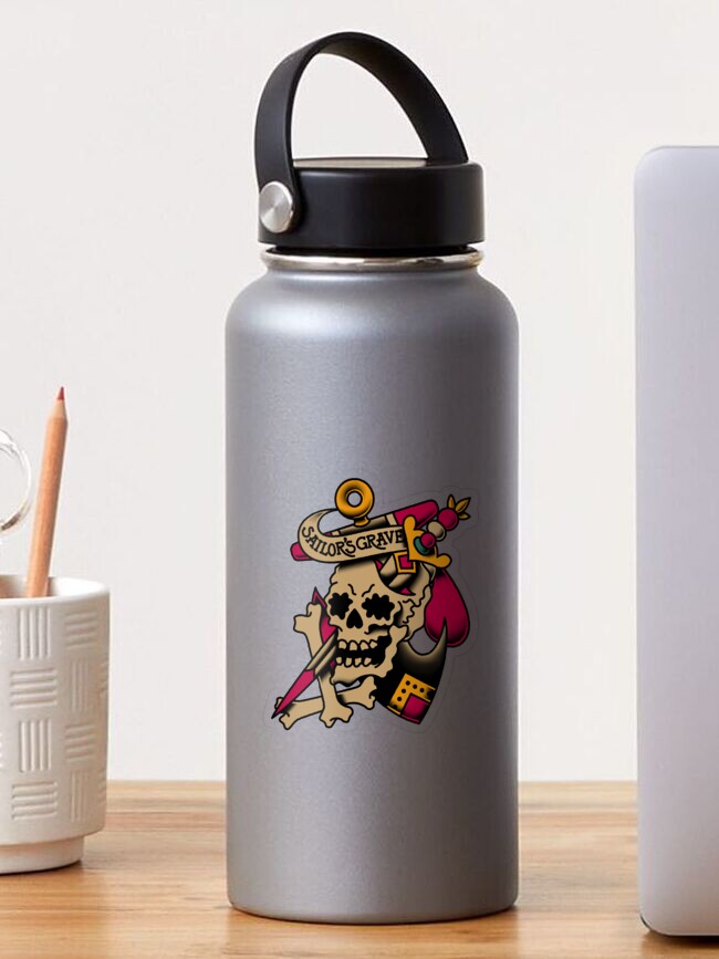 Thumbnail 1 of 3, Sticker, American Traditional Sailor’s Grave Skull and Anchor designed and sold by Salty-Dog2.