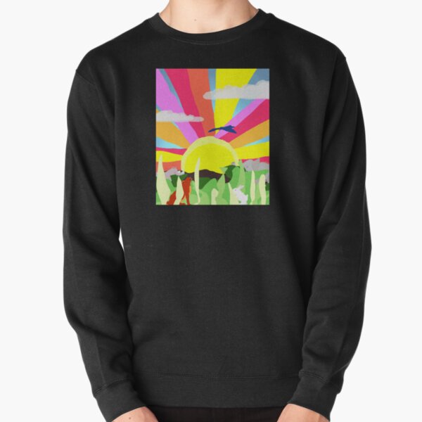 The Quiet Sunrise, with animals in a peaceful fun and colorful landscape Pullover Sweatshirt