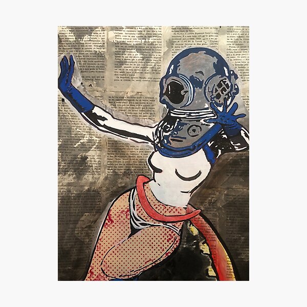Deep Diving girl and octopus | Pop art | Street-art aesthetics Photographic Print