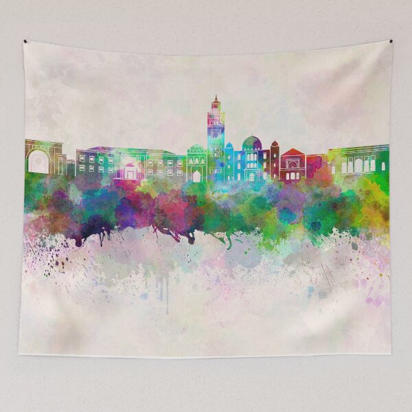 Item preview, Marrakesh skyline in watercolor background designed and sold by paulrommer.