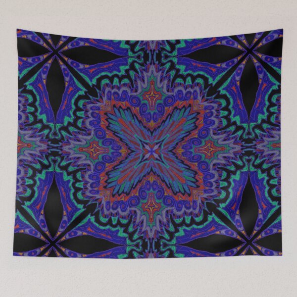 Item preview, Psychedelic Indigo, Green, Orange, and Red Mandala designed and sold by Lady Southpaw.
