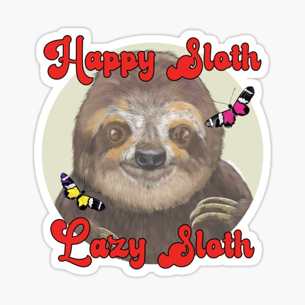 Happy sloth with butterflies on a nice day Sticker