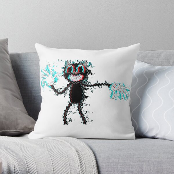 cartoon scary cat - glitch effect - best populer horror stories Throw Pillow