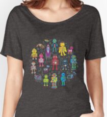 Robots in Space - grey - fun Robot pattern by Cecca Designs Women's Relaxed Fit T-Shirt