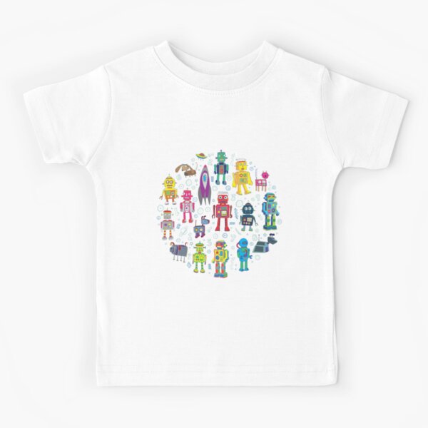 Robots in Space - grey - fun Robot pattern by Cecca Designs Kids T-Shirt