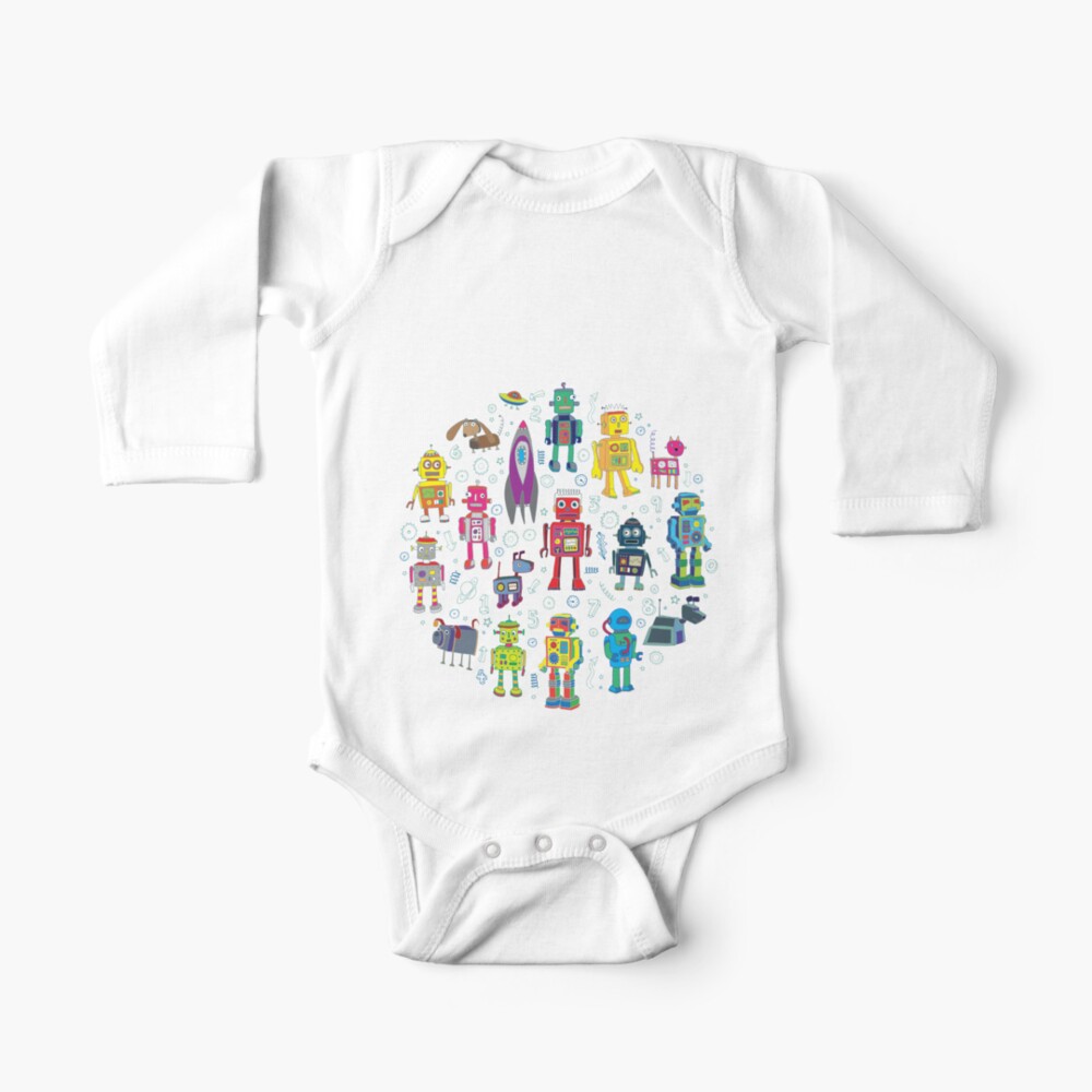 Robots in Space - grey - fun Robot pattern by Cecca Designs Baby One-Piece