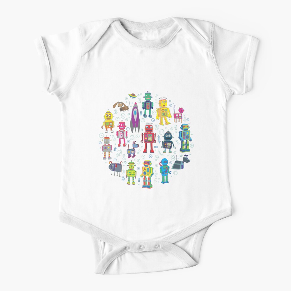 Robots in Space - grey - fun Robot pattern by Cecca Designs Baby One-Piece