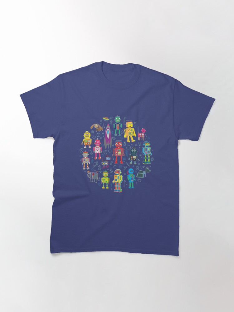 Alternate view of Robots in Space - grey - fun Robot pattern by Cecca Designs Classic T-Shirt
