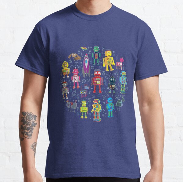 Robots in Space - grey - fun Robot pattern by Cecca Designs Classic T-Shirt