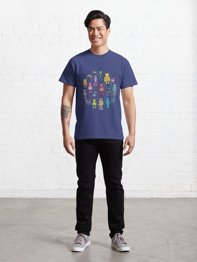 Alternate view of Robots in Space - grey - fun Robot pattern by Cecca Designs Classic T-Shirt