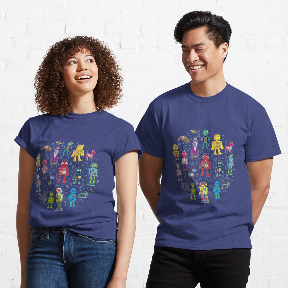Robots in Space - grey - fun Robot pattern by Cecca Designs Classic T-Shirt