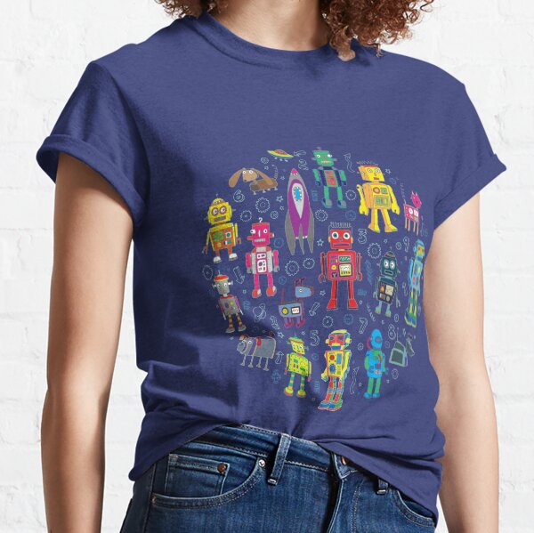 Robots in Space - grey - fun Robot pattern by Cecca Designs Classic T-Shirt