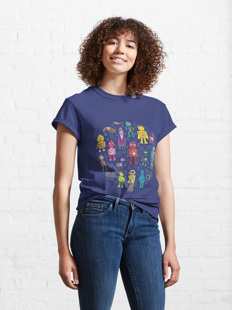 Alternate view of Robots in Space - grey - fun Robot pattern by Cecca Designs Classic T-Shirt