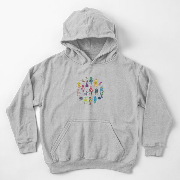 Robots in Space - grey - fun Robot pattern by Cecca Designs Kids Pullover Hoodie