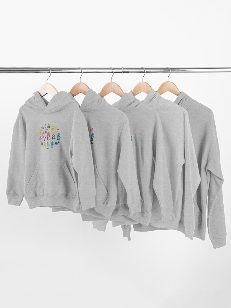 Alternate view of Robots in Space - grey - fun Robot pattern by Cecca Designs Kids Pullover Hoodie