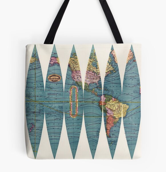 Vintage Travel Bag World Map Geometry Print CarryOn Shoulder