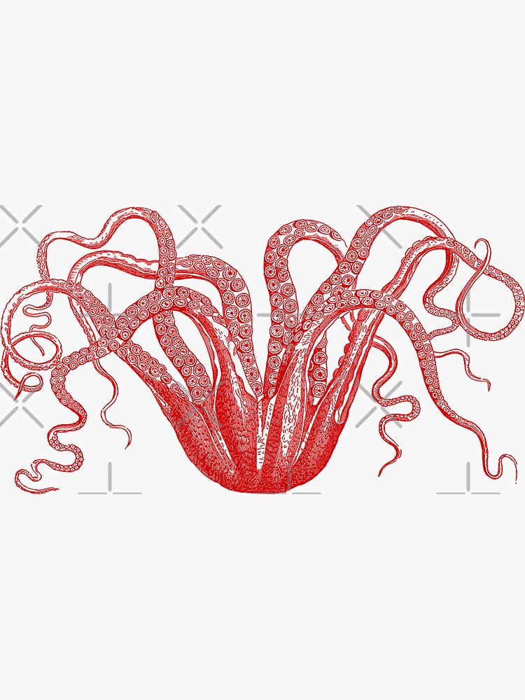 Red Vintage Octopus Tentacles Illustration by StilleSkygger