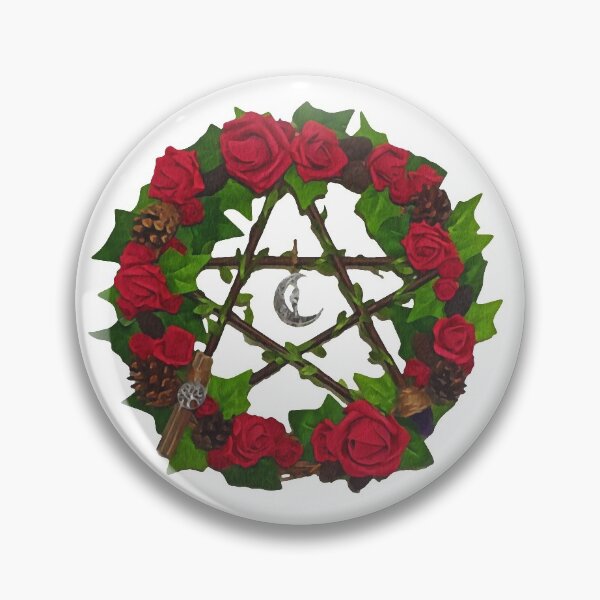 Item preview, Watercolor Pentacle Wreath, Flower Pentacle designed and sold by EnchantedInn.