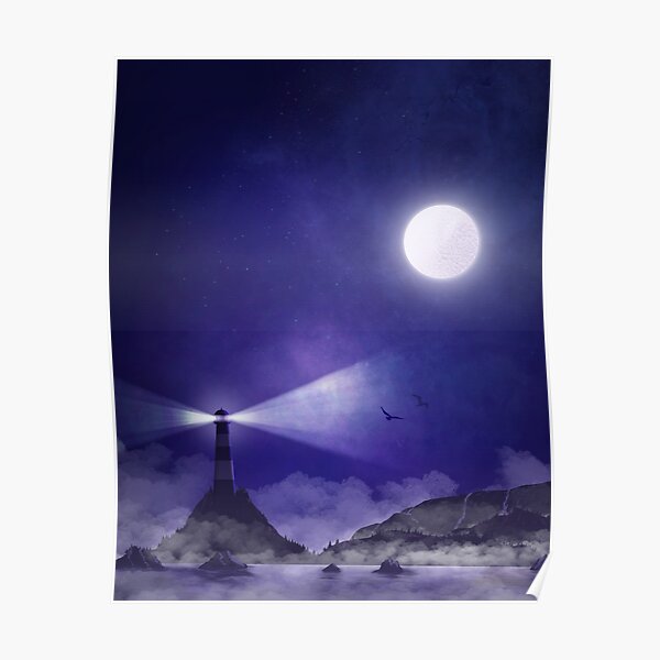 Lighthouse Purple skies Poster