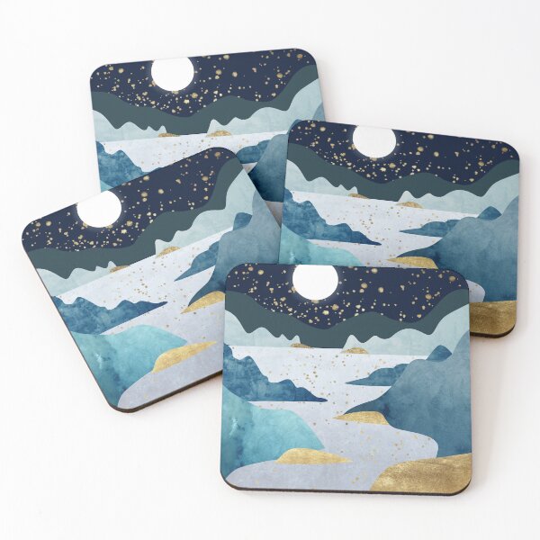 Item preview, Silhouettes of mountains with river and moon. Abstraction of textured plaster with gold elements.  designed and sold by darkmoonlight-.