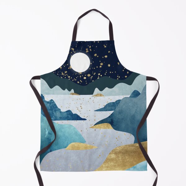 Item preview, Silhouettes of mountains with river and moon. Abstraction of textured plaster with gold elements.  designed and sold by darkmoonlight-.