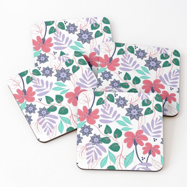 Item preview, Navy purple pink and mint flowers and leaves designed and sold by FiTambling.