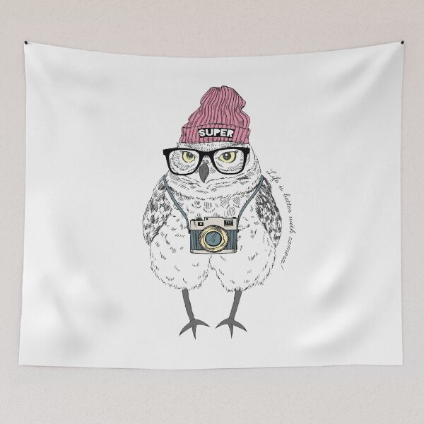 Item preview, Owl hipster with photo camera designed and sold by AnimalsFashion.