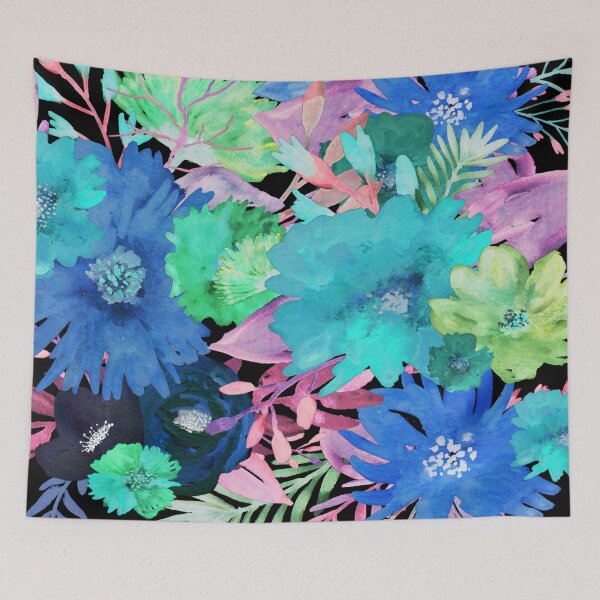 Item preview, Floral Medley 1 Blue Turquoise Green Black Pink designed and sold by AlteredAtelier.