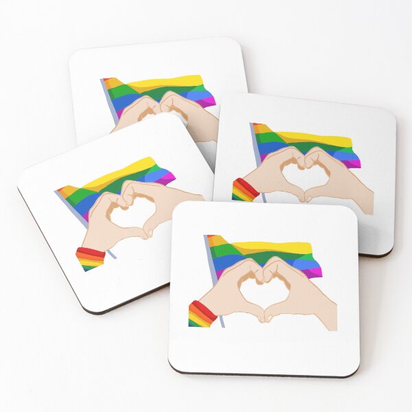 Item preview, Rainbow pride flag with hands making a heart designed and sold by GirlofRandom.