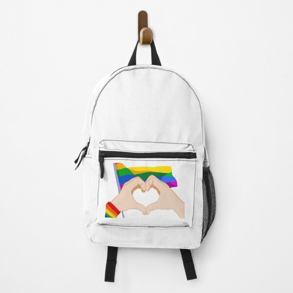Item preview, Rainbow pride flag with hands making a heart designed and sold by GirlofRandom.