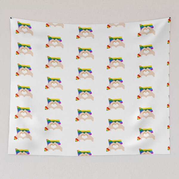 Item preview, Rainbow pride flag with hands making a heart designed and sold by GirlofRandom.