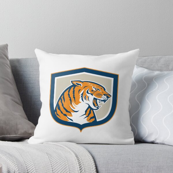 Item preview, Angry Tiger Head Sitting Growling Shield Retro designed and sold by patrimonio.