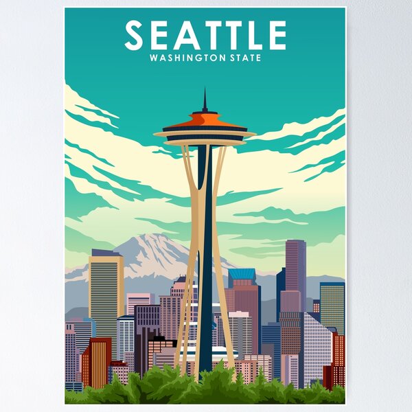 Item preview, Seattle Washington State Travel Poster designed and sold by Stadify.