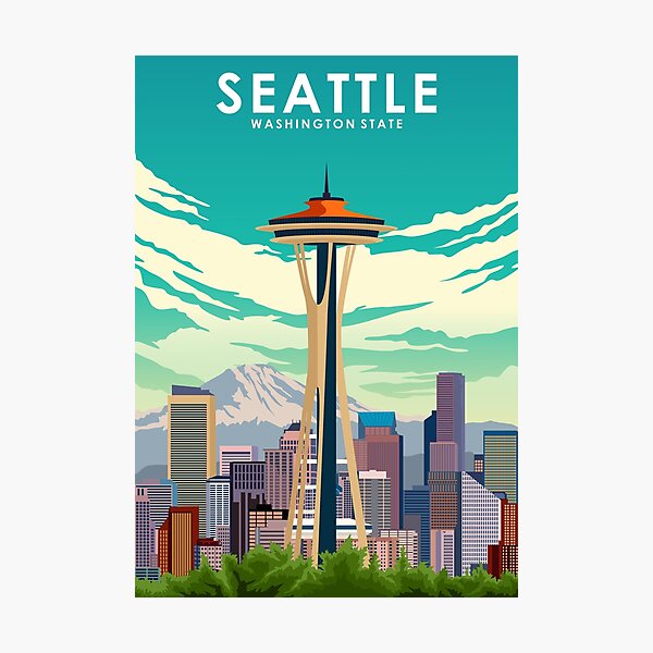 Item preview, Seattle Washington State Travel Poster designed and sold by Stadify.