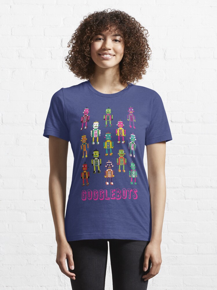 Alternate view of GoggleBots - robot pattern on Blue by Cecca Designs Essential T-Shirt