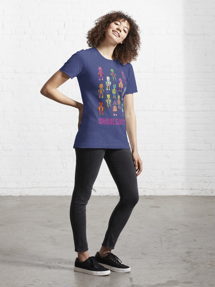 Alternate view of GoggleBots - robot pattern on Blue by Cecca Designs Essential T-Shirt