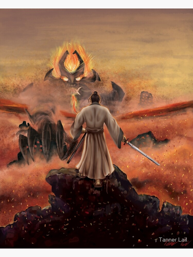 Thumbnail 3 of 3, Canvas Print, Warrior above the Sea of Fire designed and sold by TannerLail.