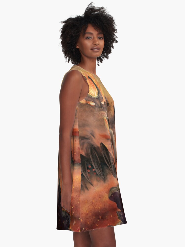 Thumbnail 2 of 4, A-Line Dress, Warrior above the Sea of Fire designed and sold by TannerLail.