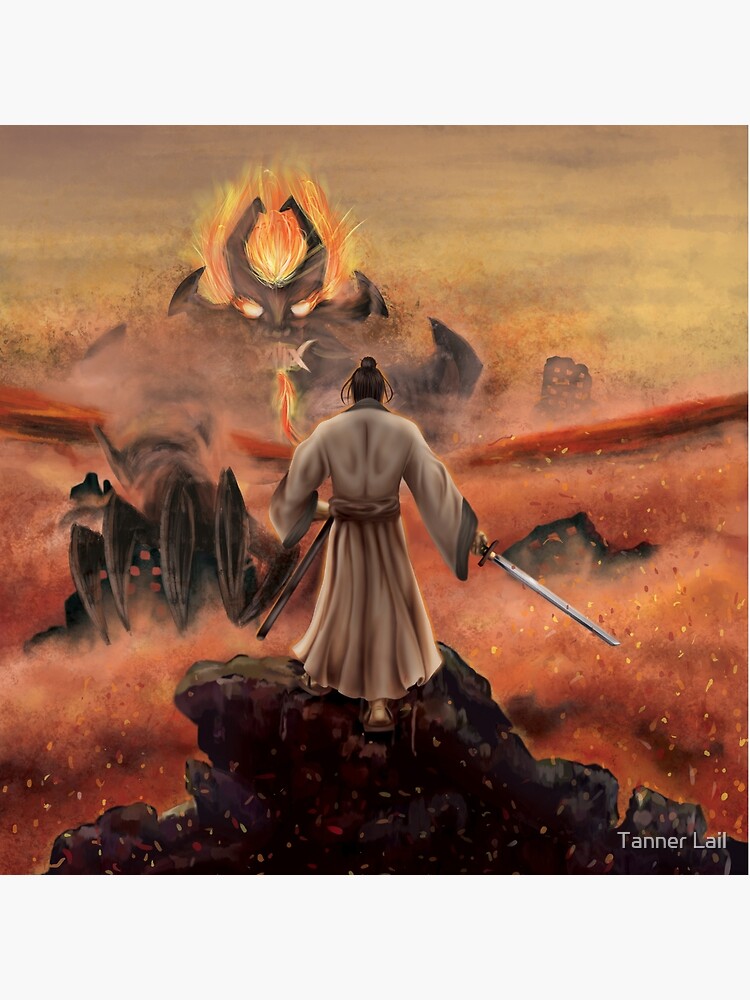Thumbnail 4 of 4, Pillow, Warrior above the Sea of Fire designed and sold by TannerLail.