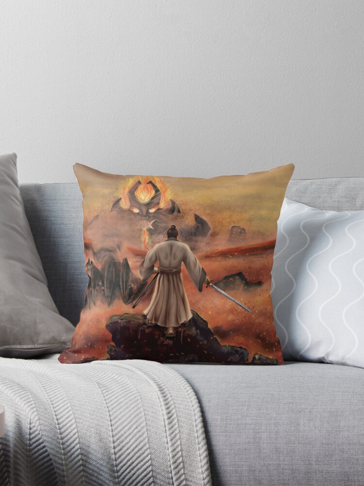 Thumbnail 1 of 4, Pillow, Warrior above the Sea of Fire designed and sold by TannerLail.