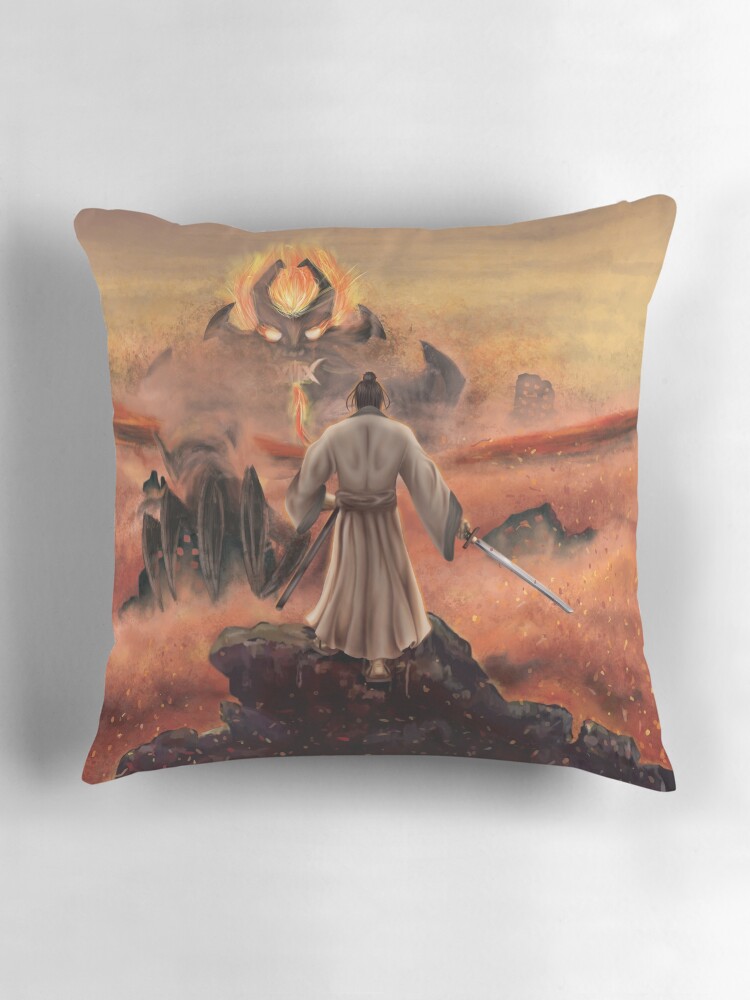 Thumbnail 3 of 4, Pillow, Warrior above the Sea of Fire designed and sold by TannerLail.